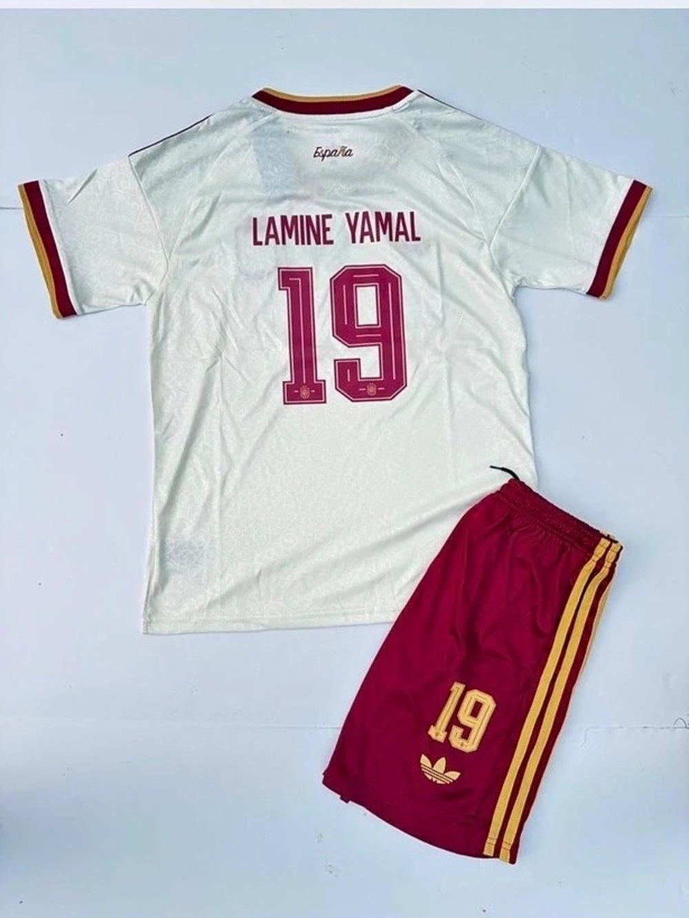 Spain Lamine Yamal #19 soccer set White & Red